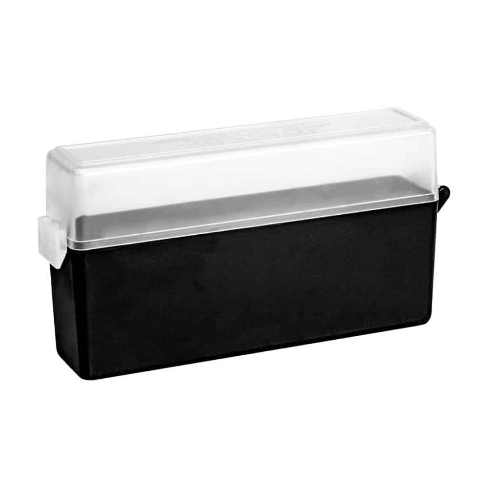 Berry's MFG 5-Pack 38/357 Ammo Boxes – 100 Round Capacity, Smoke/Black