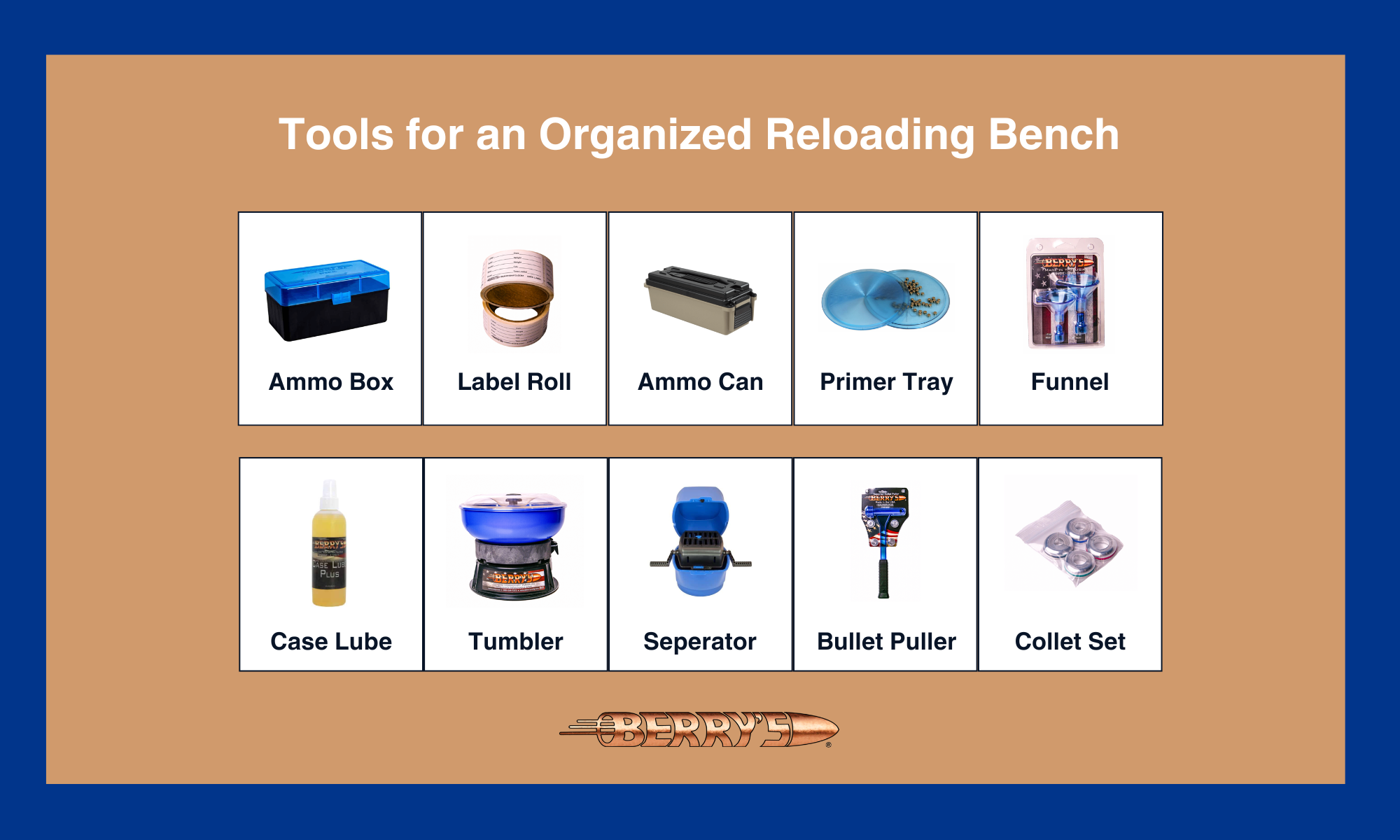 Tools for an Organized Reloading Bench Infographic