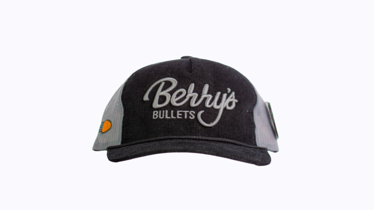 Berry's Script Logo Hat, Black Corduroy and Charcoal Mesh