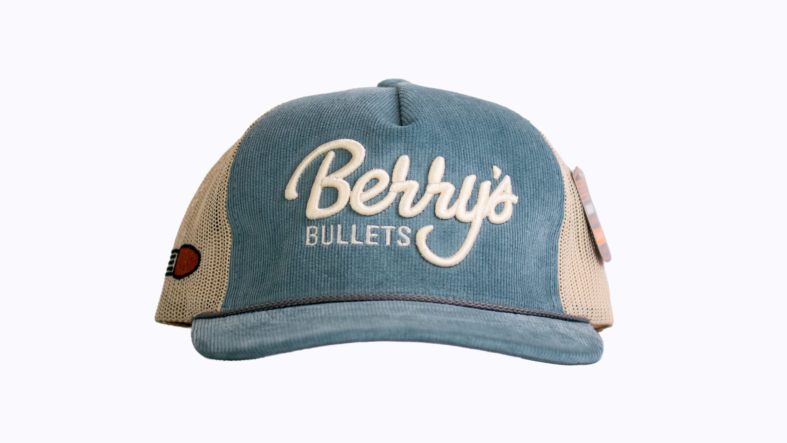 Berry's Script Logo Flat Brim Hat, Light blue corduroy front & mesh back